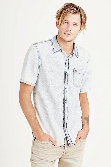 True Religion Short Sleeve Button Up Woven Mens Shirt - Midnight