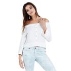 Womens Off Shoulder Button Up Shirt | White | Size X Small | True Religion