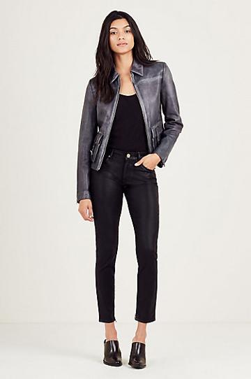 Leather Womens Jacket | Black | Size X Small | True Religion