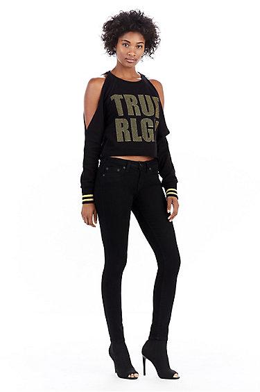 Womens Cold Shoulder Sweatshirt | Black | Size X Small | True Religion