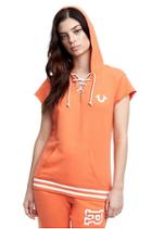 Women's Lace Up Hoodie | Coral | Size X Small | True Religion