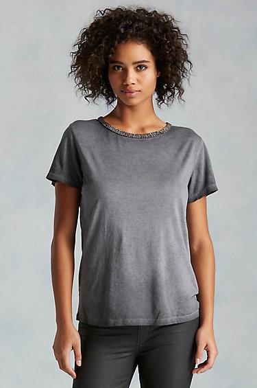 True Religion Rhinestone Short Sleeve Womens Top - Black