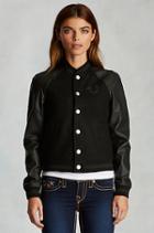 True Religion Handpicked Applique Varsity Jacket - Black / Charcoal