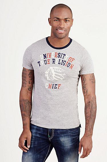 Chief Crew Mens Tee | Heather Grey | Size X Large | True Religion