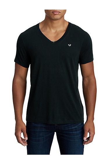 Mens Classic V Neck Tee | Black | Size X Small | True Religion