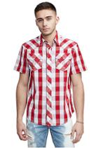 Men's Plaid Western Short Sleeve Shirt | Red Combo | Size Small | True Religion