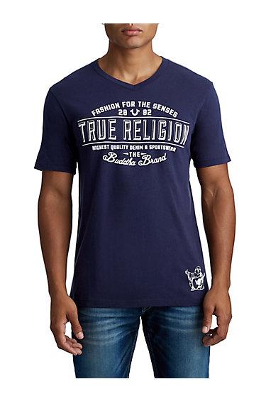 Men's Bring Back True V Neck Tee | Navy | Size X Small | True Religion