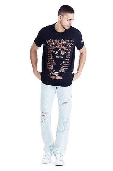 Curved Hem Printed Mens Tee | Black | Size X Small | True Religion