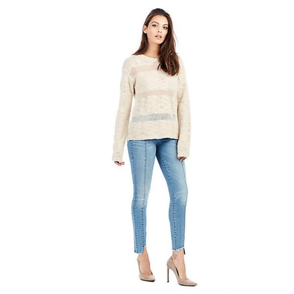 Sheer Stripe Knit Womens Sweater | Scuffed Beige | Size Small | True Religion
