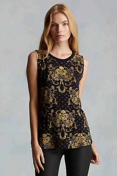True Religion Skull Brocade Womens Tee - Black