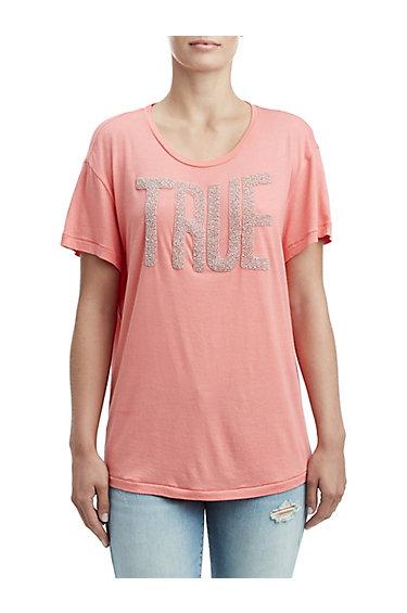 Womens Beaded Logo Tee | Desert Rose | Size Small | True Religion