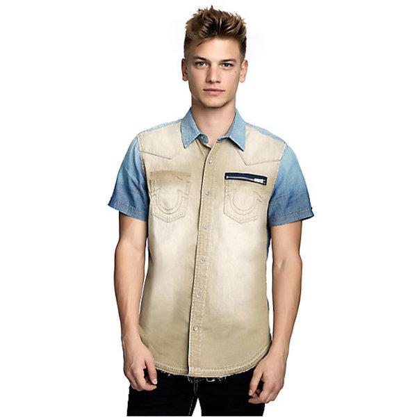 Mens Two Tone Western Denim Button Up Shirt | Fbq Upland | Size Medium | True Religion