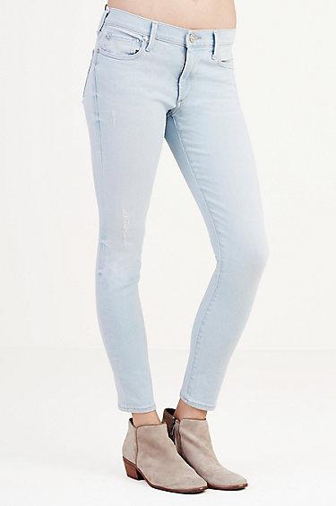 True Religion Halle Cropped Super Skinny Womens Jean - Skylight