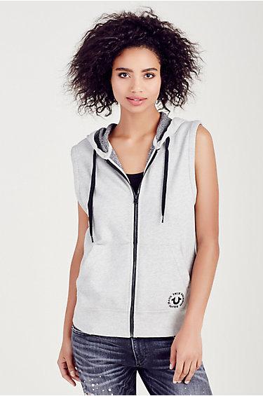 True Religion Sleeveless Womens Hoodie - Heather Grey