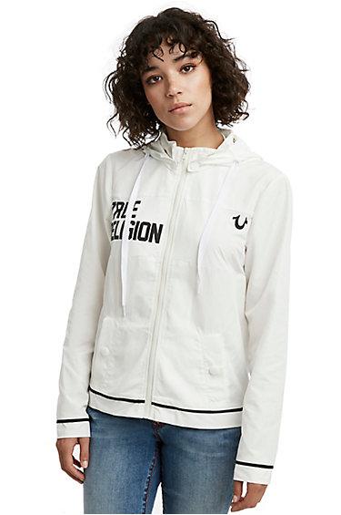 Womens Logo Panel Snap Hoodie | White | Size X Small | True Religion
