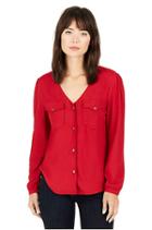 V Neck Button Down Womens Shirt | Ruby Red | Size X Small | True Religion