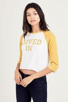 Women's Lived In Crop Raglan Shirt | Golden Pacific | Size X Small | True Religion