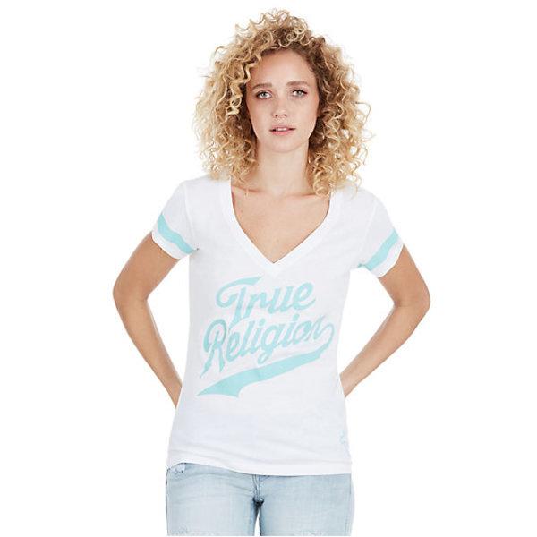 Tr Athletic Deep V Womens Tee | White | Size Small | True Religion