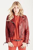 True Religion Lace Up Leather Moto Womens Jacket - Red