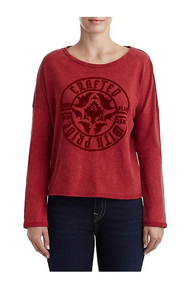Graphic Long Sleeve Womens Tee | Ruby Red | Size X Small | True Religion