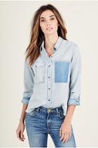 Patched Chambray Womens Shirt | Indigo | Size X Small | True Religion