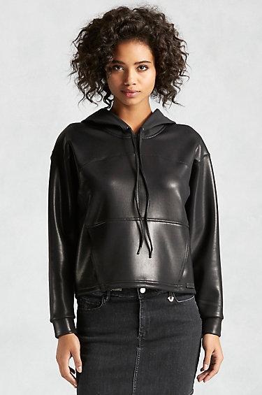 True Religion Joan Smalls Coated Womens Hoodie - Black