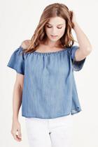 True Religion Off The Shoulder Tencel Womens Top - Indigo