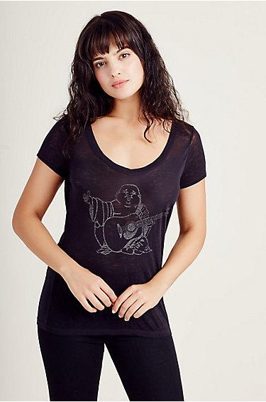True Religion Glitter Buddha Womens Tee - Jet Black