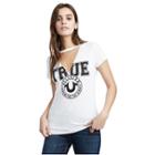Women's Tr Crest Cut Out V Tee | White | Size X Small | True Religion