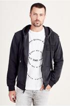 Raw Edge Zip Up Mens Hoodie | Washed Black | Size Medium | True Religion