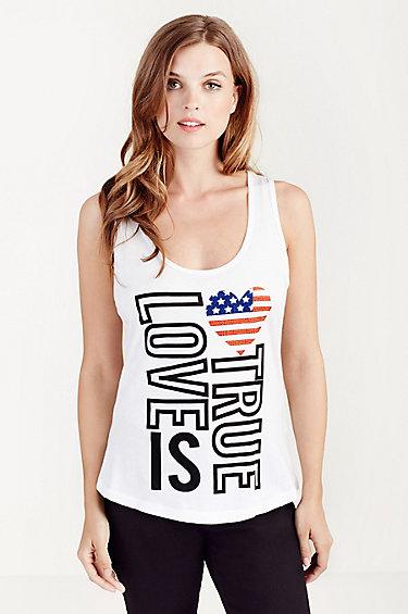 Love True Crystal Womens Tank Top | White | Size Medium | True Religion