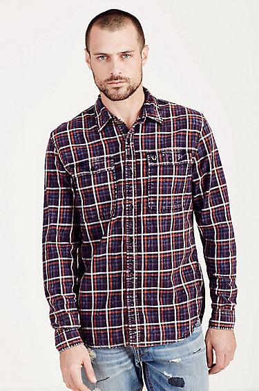 True Religion Workwear Plaid Mens Shirt - True Navy