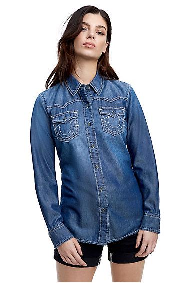 Women's Western Denim Shirt | Midnight | Size X Small | True Religion