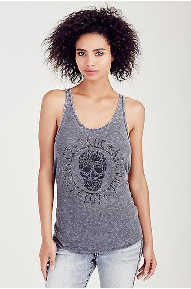 True Religion Skull Womens Tank - Jet Black