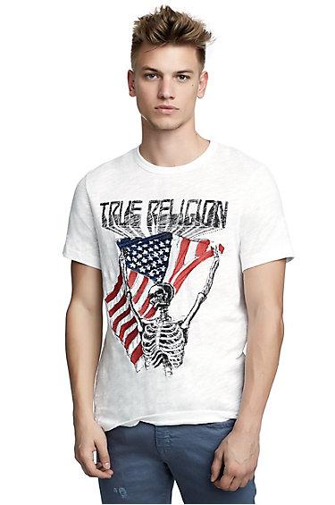 Mens American Skeleton Graphic Tee | White | Size Small | True Religion