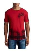 Men's Faded Plaid Crew Neck Tee | Ruby Red | Size X Small | True Religion