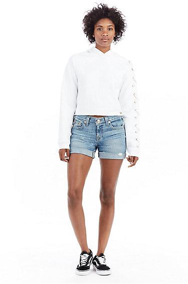 Jayde Mid Rise Womens Short | Bright Skyfall Blue | Size 23 | True Religion