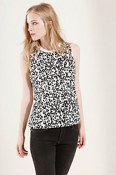 True Religion Snow Leopard Boyfriend Womens Muscle Tee - Black