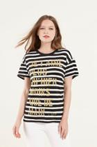 True Religion Slogan Stripe Boyfriend Womens Tee - Black