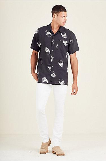 Skull Button Down Mens Shirt | Black | Size X Large | True Religion