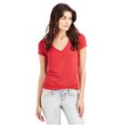 Women's Crystal Classic Logo Deep V Neck Tee | Ruby Red | Size X Small | True Religion