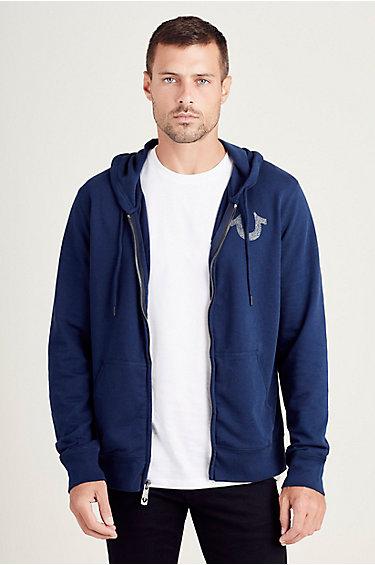 Shoestring Horseshoe Mens Hoodie | Midnight Blue | Size Large | True Religion