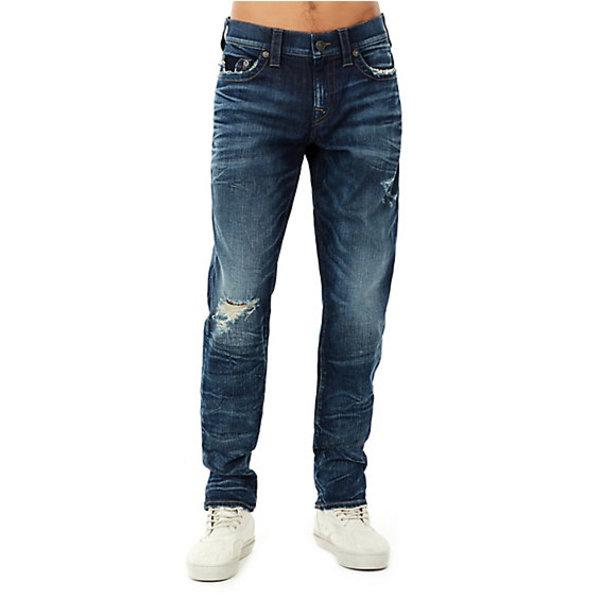 Mens Distressed Geno Slim Jean | Worn Combat Blue | Size 30 | True Religion