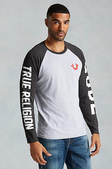 Long Sleeve Race Raglan Mens Tee | Heather Grey | Size Xx Large | True Religion