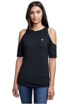 Women's Horseshoe Logo Cold Shoulder Top | Black | Size X Small | True Religion