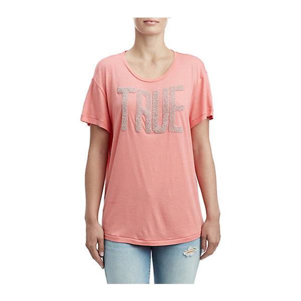 Womens Beaded Logo Tee | Desert Rose | Size X Small | True Religion