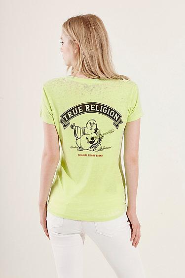 True Religion Buddha Burnout Womens Tee - Yellow