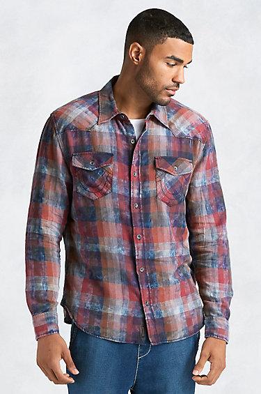 True Religion Western Plaid Mens Shirt - Red
