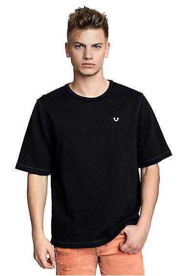 Mens Oversized Raw Edge Tee | Black | Size Small | True Religion
