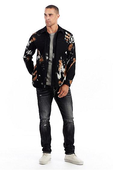 Long Sleeve Hyde Wash Mens Denim Button Up Shirt | Black/spice | Size Small | True Religion
